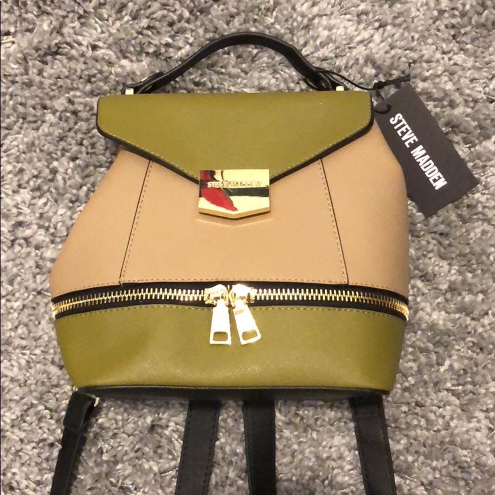 Steve Madden Green/Tan/Black Backpack Purse